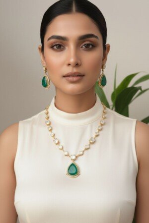 diya moissanite polki necklace