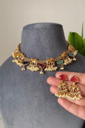 Multicolour Pearl and Elephant Necklace