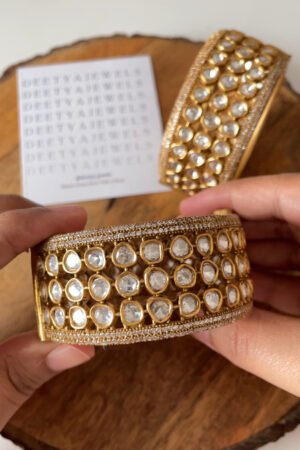 Trisha 3 Line Moissanite Polki Kada