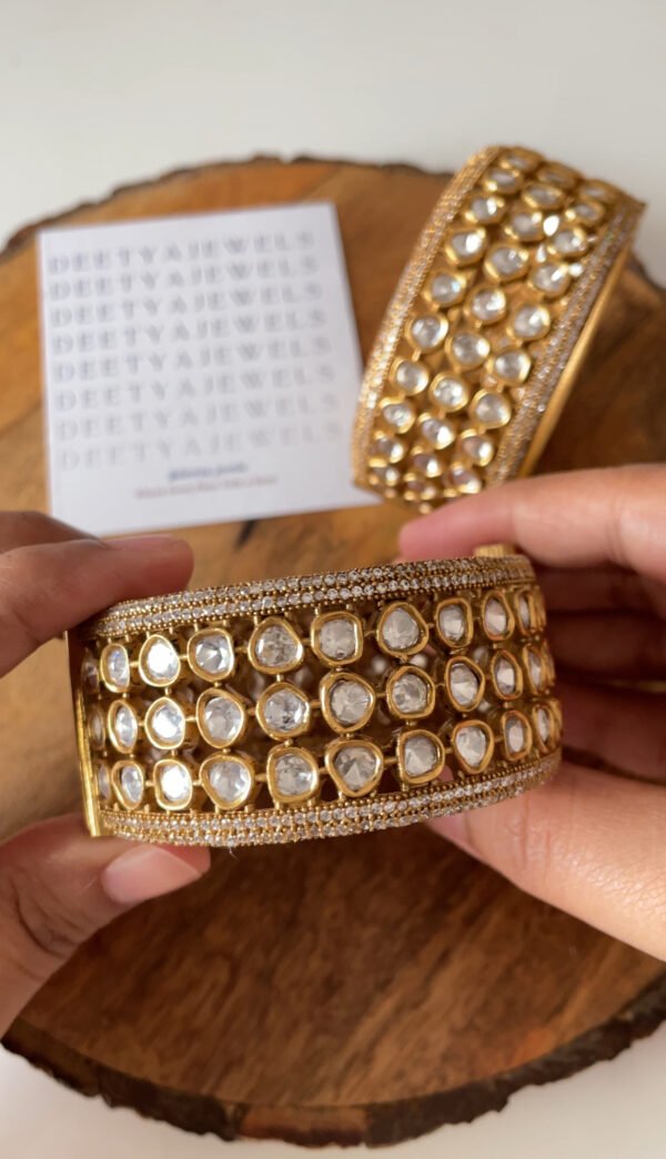 Trisha 3 Line Moissanite Polki Kada