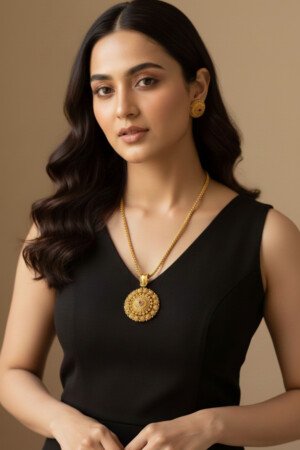 Home divya antique gold pendant and earrings set