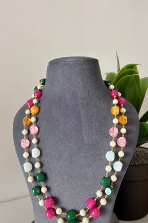 Home Saanjh Multicolour Agate & Pearl Mala