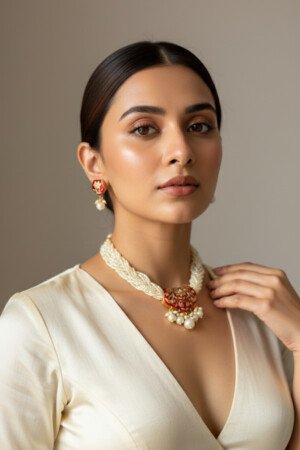 Home Rohini Pearl Meenakari Choker Necklace Set