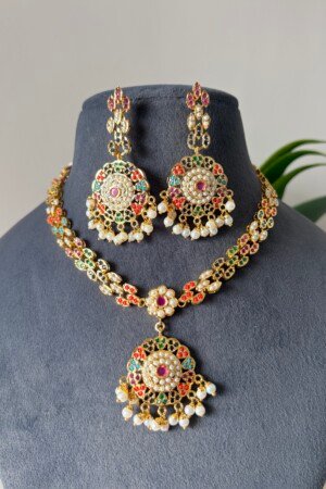 Home navratna mandala pearl necklace set